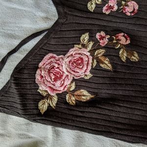 Cute floral ribbed cropped tank